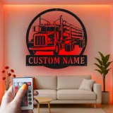 Custom Logging Truck Metal Sign | Personalized LED Wall Art for Truckers | Rustic Cabin & Garage Decor | Gift for Loggers