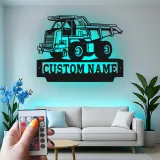 Cartel de metal LED de camión volquete personalizado, regalo de construcción para él, decoración de garaje o man cave