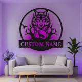 Cartel de metal LED de lobo personalizado regalo de vida salvaje para amantes de la naturaleza decoración de sala de estar rústica