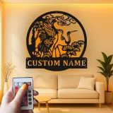 Custom Crane and Pine Led Light Metal Wall Art Personalized Nature Lover Gift Living Room or Garden Decor
