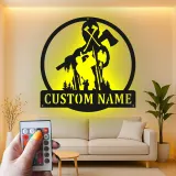 Insegna in Metallo Boscaiolo Personalizzata | Arte da Parete LED Woodsman | Regalo Personalizzato per Lui | Decorazione Rustica per Cabin e Garage