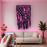 Cartel LED de Bombero Personalizado | Arte Mural de Metal Personalizado | Decoración Patriótica de Bombero para Papá | Regalo de Héroe Americano