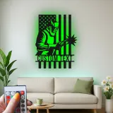 Insegna in metallo personalizzata con saldatore e bandiera americana retroilluminata, regalo personalizzato per decorare officine di saldatori