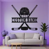 Enseigne personnalisée de hockey | Décoration murale LED en métal | Déco personnalisée pour joueur, salle de jeux | Cadeau fan de sport