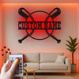 Insegna in metallo LED personalizzata con baseball - Regalo per appassionati di sport e decorazione per sala giochi