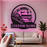 Custom Train Locomotive Led Light Metal Wall Art Personalized Gift for Train Enthusiasts Man Cave Decor 1