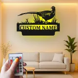 Arte in Metallo Pheasant con LED | Regalo Personalizzato per Cacciatori | Insegna con Nome Personalizzato per Cabin e Lodge | Silhouette di Uccello Anatra