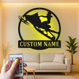 Custom Snowmobile LED Metal Sign | Personalized Rider Silhouette Wall Art | Winter Sports Decor Gift
