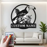 Custom Toucan Metal Sign | Personalized LED Wall Art with Hibiscus | Tropical Patio & Nursery Decor | Exotic Bird Lover Gift