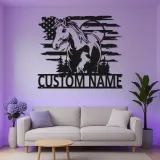 Panneau LED en métal personnalisé avec cheval | Décoration murale équestre | Décor de grange drapeau américain | Cadeau pour amoureux des chevaux