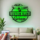 Insegna LED personalizzata per garage | Insegna in metallo su misura con auto classica | Arredo vintage per officina auto | Regalo per man cave