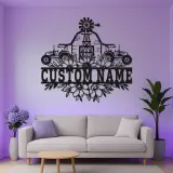 Personalized Tractor Metal Sign with LED | Custom Family Name Art | Farmhouse Living Room Decor | Rustic Farmer Gift