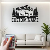 Custom Deer Mountain Scene Led Light Metal Wall Art Personalized Nature Gift for Outdoor Lovers Cabin Decor