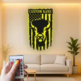 Décoration murale en métal personnalisée avec le drapeau américain et bison, rétroéclairage LED, cadeau rustique pour lui, décoration patriotique