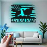 Décoration murale en métal personnalisée avec LED en forme de dinde et drapeau américain - Cadeau de ferme rustique