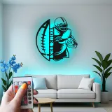 Cartel metálico personalizado de jugador de fútbol americano | Decoración deportiva con LED para habitación juvenil | Decoración mural con nombre a medida para regalo de deportista