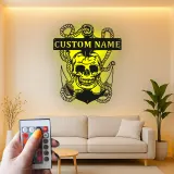 Insegna LED Teschio Pirata con Ancora | Arte Murale in Metallo Personalizzata | Decorazione Nautica per Man Cave e Regalo Personalizzato per Marinai