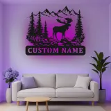 Custom Moose Mountain Scene Led Light Metal Wall Art Personalized Nature Gift for Outdoorsman Cabin Decor