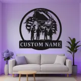 Regalo personalizzato per vigile del fuoco | Arte murale LED in metallo con nome personalizzato | Insegna con aquila patriottica per caserma e casa