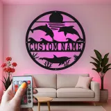 Décoration murale en métal personnalisée scène océanique avec dauphins et rétroéclairage LED cadeau pour maison de plage