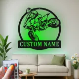 Insegna in Metallo Motocross | Arte da Parete LED Personalizzata per Moto da Cross | Nome Personalizzato per Garage o Camera da Letto di Adolescenti