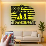 Custom Soldier Flag Metal Sign | Patriotic LED Wall Art | Personalized Military Decor for Veteran Man Cave