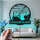 Décoration murale en métal LED de grue de construction, cadeau unique pour les bâtisseurs, décoration de bureau ou d'atelier