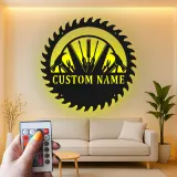 Décoration murale en métal personnalisée avec rétroéclairage LED en forme de lame de scie - Cadeau unique pour bricoleur, décoration de garage et d'atelier