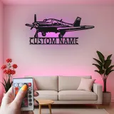 Décoration murale en métal personnalisée avec lumière LED d'avion - Cadeau d'aviation pour pilotes, décoration de hangar ou de bureau