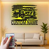 Enseigne personnalisée pour pompier en métal | Décoration murale LED camion de pompiers | Déco de caserne et cave à homme sur mesure | Cadeau pour pompier