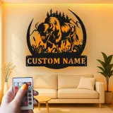 Décoration murale en métal LED personnalisée Bison Cadeau faunique pour les amoureux de la nature Décor de chalet ou de lodge