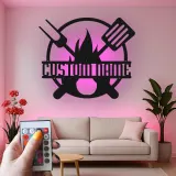Insegna in metallo personalizzata con BBQ Grill e luce LED regalo personalizzato per maestro della griglia decorazione per patio all'aperto