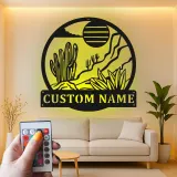 Décoration murale en métal personnalisée Paysage désertique avec rétroéclairage LED Cadeau pour les amoureux de la nature Décor de salon ou de bureau