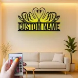 Personalisierte Schwan LED-Wanddekoration | Individuelles Metallschild | Romantisches Hochzeits- & Jubiläumsgeschenk