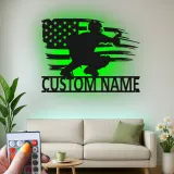 Custom Baseball Catcher Led Light Metal Wall Art Personalized Gift for Baseball Fans Game Room Sports Decor