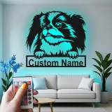 Custom Japanese Chin Led Light Metal Wall Art Personalized Dog Lover Gift Living Room Pet Decor