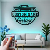 Décoration murale en métal personnalisée de voiture classique avec rétroéclairage LED - Cadeau de garage pour passionnés de voitures