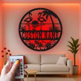 Flamingo Metal Sign with LED | Custom Tropical Wall Art | Personalized Patio & Poolside Decor | Beach House Gift