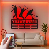 Décoration murale en métal personnalisée avec rétroéclairage LED de joueur de badminton, cadeau pour passionnés de sports, décor de salle de jeux