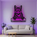 Décoration murale en métal LED personnalisée pour les amoureux des chats - Cadeau pour le salon ou la chambre