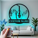 Panneau personnalisé en forme d'oud | Art mural en métal avec rétroéclairage LED | Cadeau personnalisé pour musicien | Décor de salle de musique