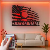 Personalized Golf Sign with LED | Custom Metal Wall Art for Man Cave | Patriotic Golfer Gift for Him | American Flag Sports Decor