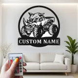 Custom Rhino Monster Truck Sign | Personalized LED Metal Wall Art | Boys Room Decor & Off-Road Gift