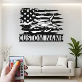 Custom Fighter Jet LED Metal Art | Personalized Military Pilot Gift | American Flag Wall Decor | Patriotic Man Cave Sign