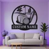Cartel de golf personalizado con luces LED | Decoración mural de metal a medida | Decoración con nombre de golfista para sala de juegos y bar en casa