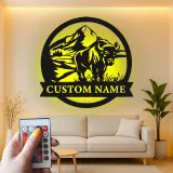 Custom Bison Mountain Led Light Metal Wall Art Personalized Wildlife Gift Rustic Living Room Decor