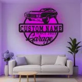 Insegna in metallo personalizzata con luce LED per auto classiche - Regalo per lui, decorazione automobilistica per man cave