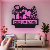 Personalized Moose Metal Wall Art | LED Wildlife Scene | Custom Family Name Sign for Cabin, Lodge & Rustic Home Decor