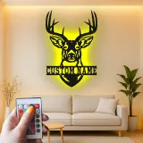 Décoration murale en métal personnalisée avec tête de cerf, rétroéclairage LED, cadeau pour chasseurs, décoration de lodge rustique