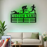 Insegna in metallo personalizzata Triathlon con luce LED regalo personalizzato per atleti decorazione per home gym per triatleti